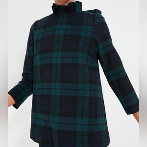 Tuckernuck Black and Teal Plaid Ruffle-Neck Tunic